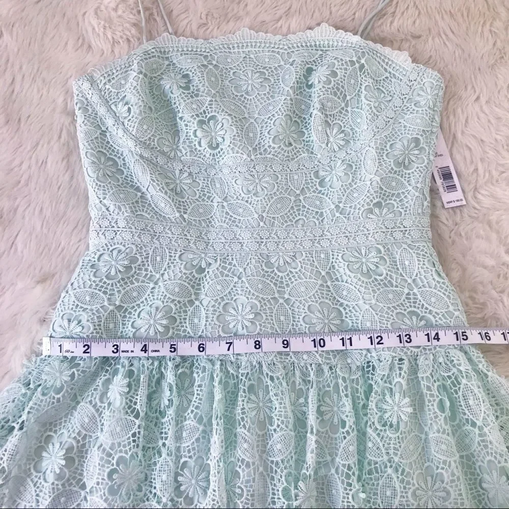 GIANNI BINI Mint Green Lace Midi Dress Cocktail Spaghetti Strap‎ Size 2 New